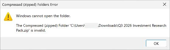Windows reporting that the 16-file compressed folder is invalid during extraction to a short destination