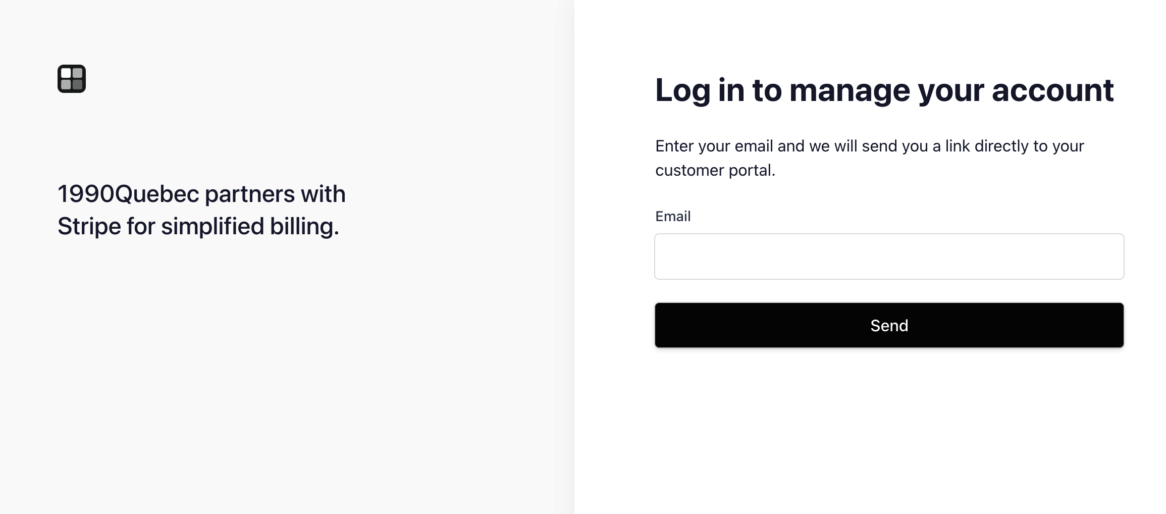 Screenshot of the Stripe customer portal login screen