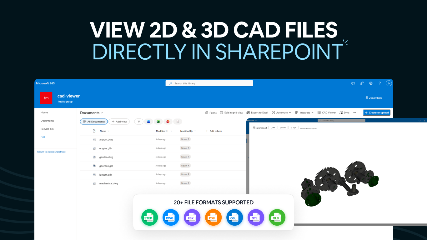 CAD Viewer for SharePoint showing a CAD file preview