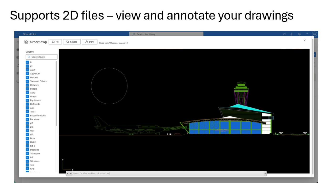 CAD Viewer for SharePoint showing a 3D model with browser-based navigation controls