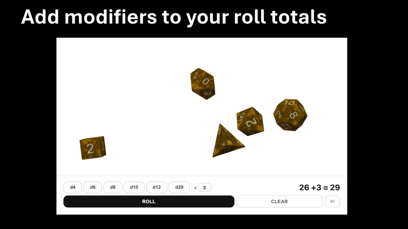 Dice Roller for PowerPoint with multiple colored dice and roll controls