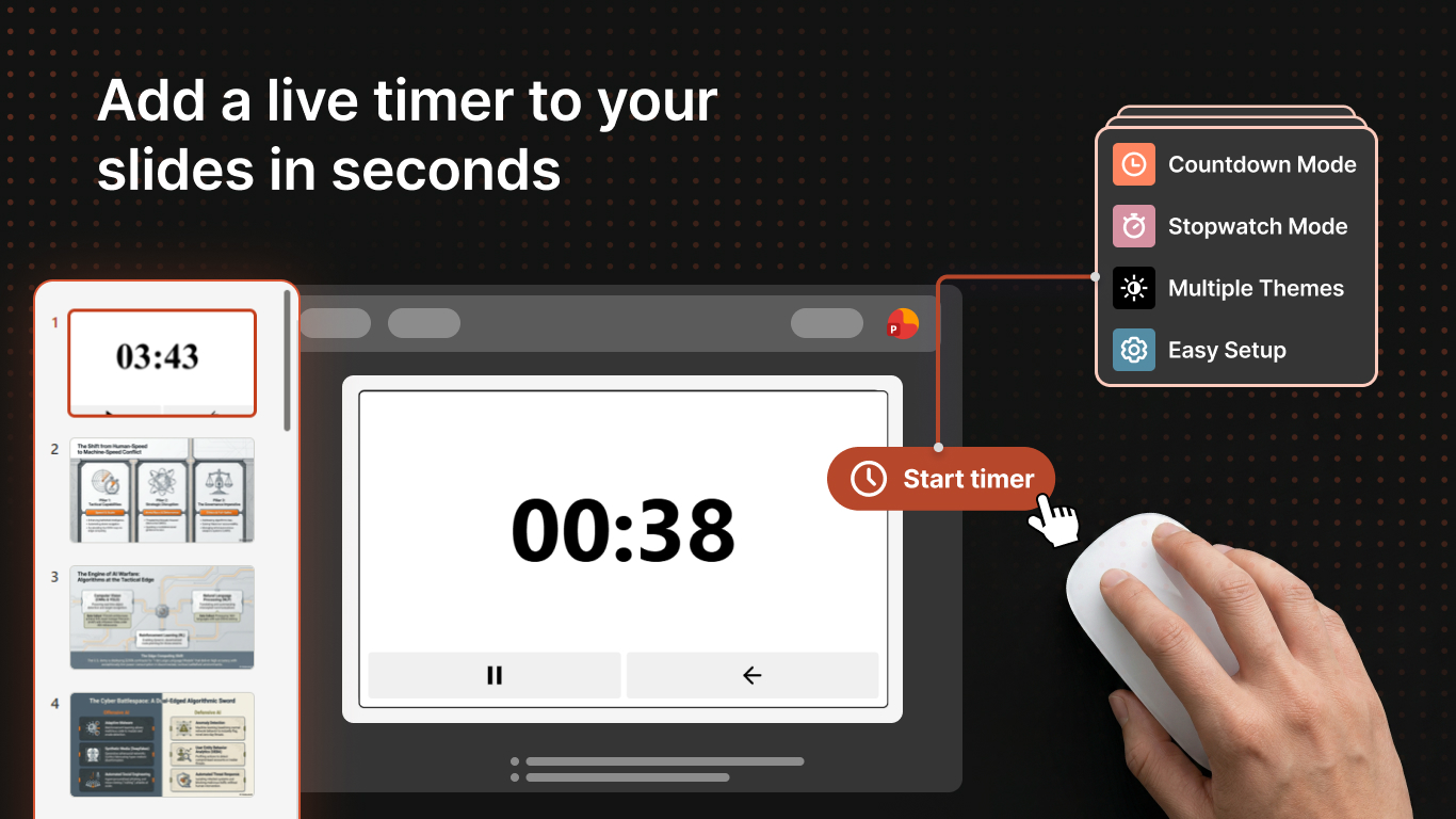 Timer for PowerPoint showing a countdown timer over a slide during a presentation