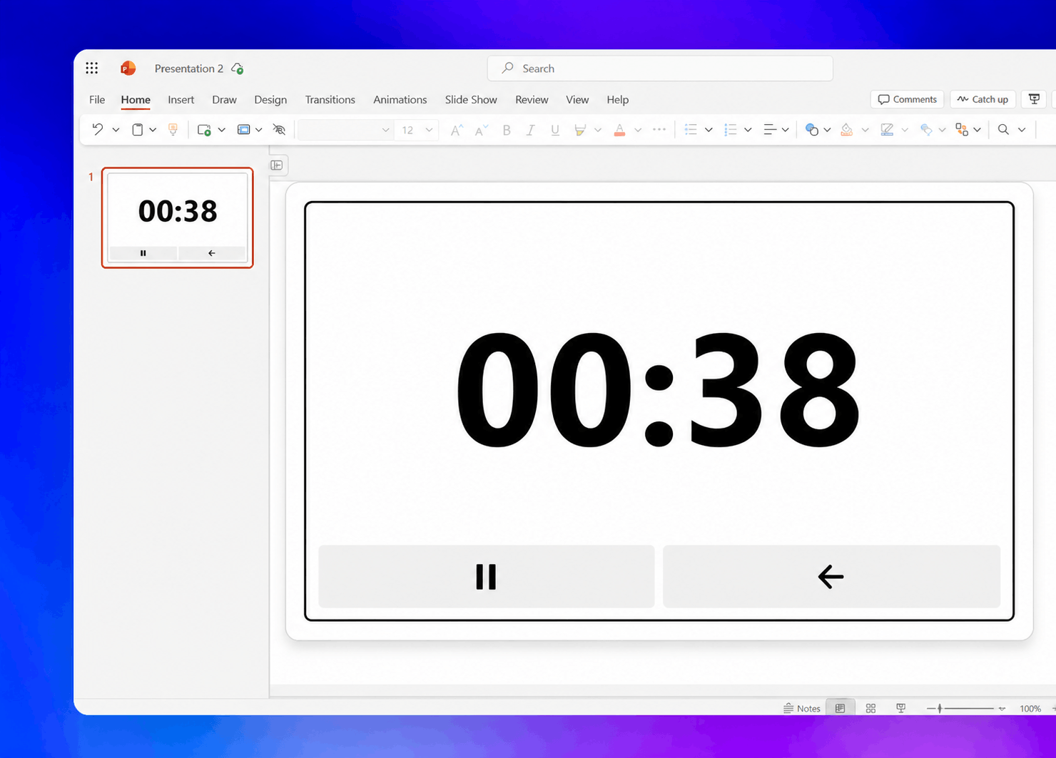 Countdown timer running directly on a PowerPoint slide